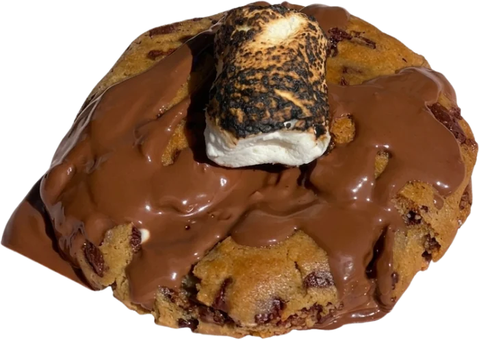 Cookie com chocolate e marshmallow tostado.